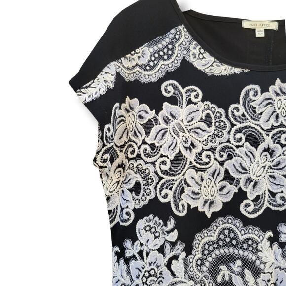 Ava James women's white floral contrasted black blouse  - medium - Picture 3 of 7
